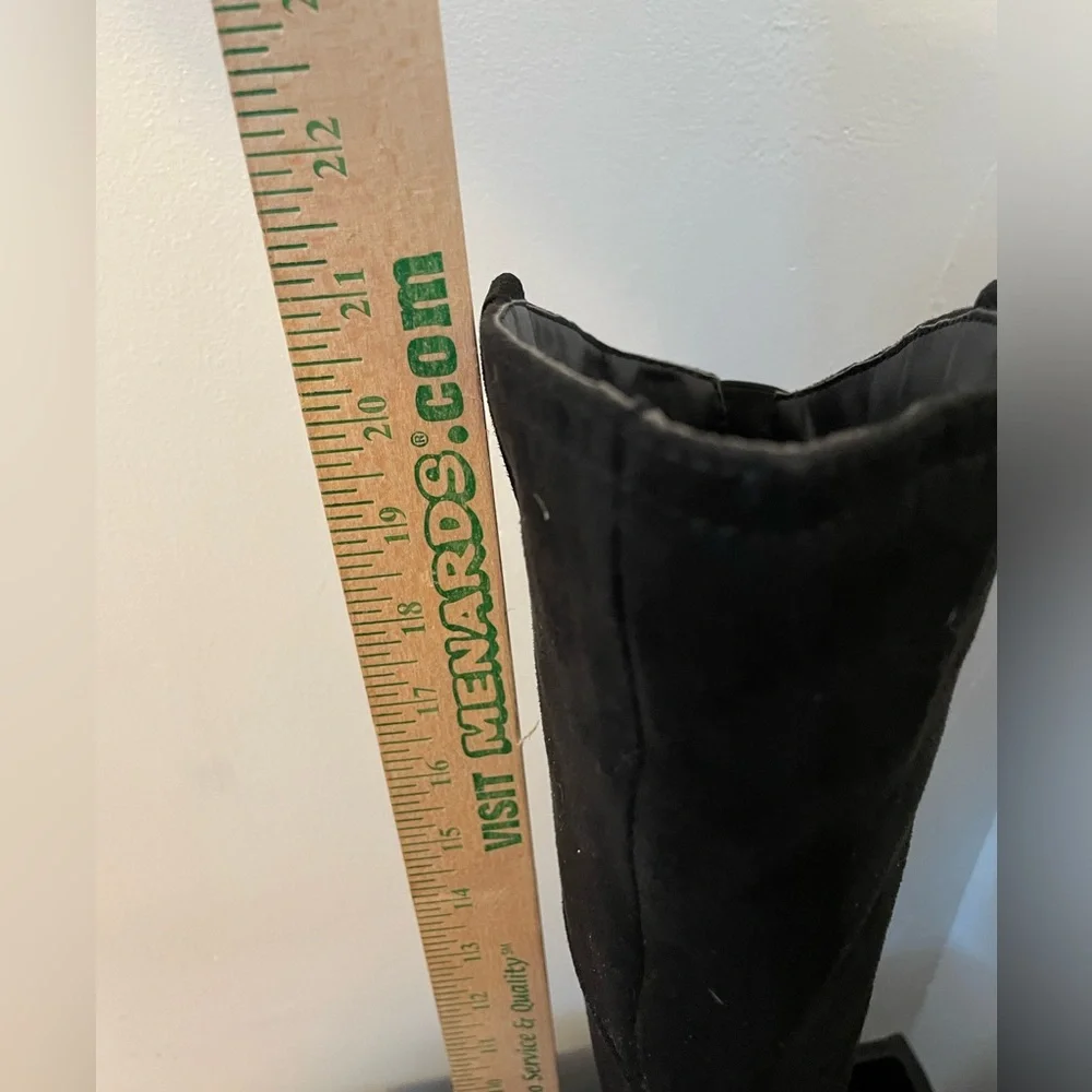 Black Faux Suede Over The Knee Boots Block Heel Side Zip‎ Women's Size 7.5